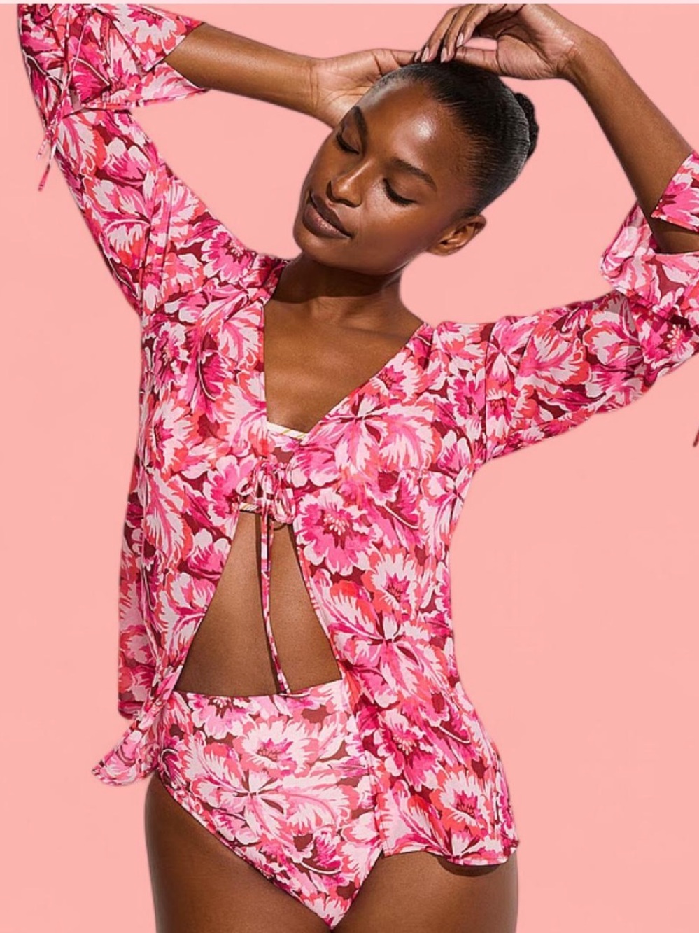 Pink Floral Tie-Front Victorias Secret Top • NWT • Size Small